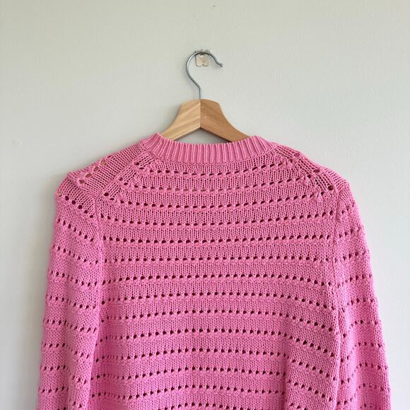 J. Crew Balloon Sleeve Pointelle Crew Neck Cotton Pullover Sweater Pink XS - Picture 8 of 8